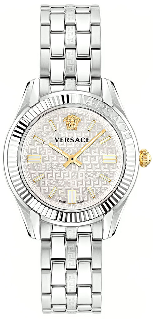 Versace Greca Time VE6C00323 Damenuhr - Edelstahl, silbernes Zifferblatt, 35mm