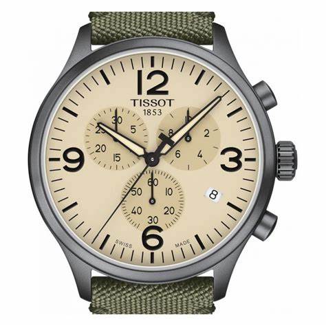 TISSOTTissot Chrono XL Men's Watch - Beige Dial, Grey PVD Case, Green Fabric StrapWATCHESEcecile
