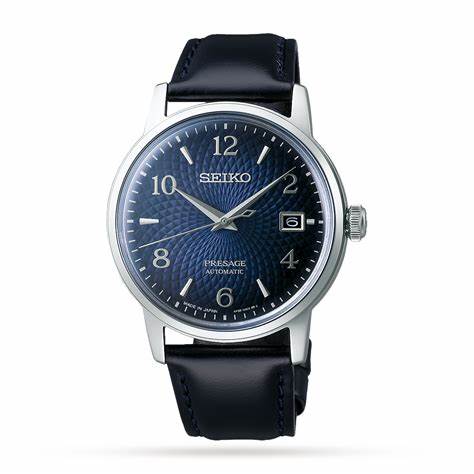 SEIKOSeiko Presage SRPE43J1 Cocktail Time 'Old Clock' Automatic Watch – Blue Dial, Leather StrapWATCHESEcecile