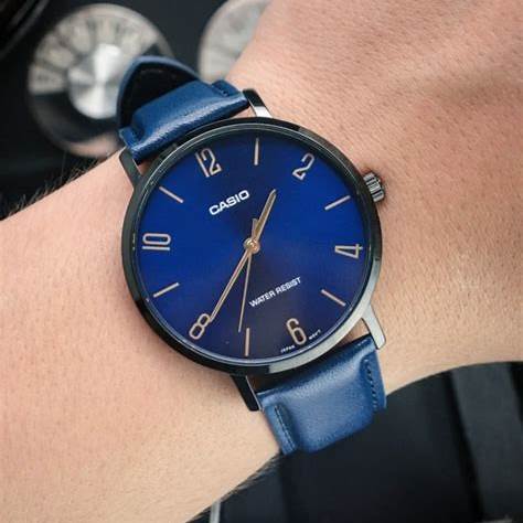 CASIO & VINTAGECasio MTP - VT01BL - 2BUDF Men's Blue Dial Leather Strap WatchWATCHESEcecile