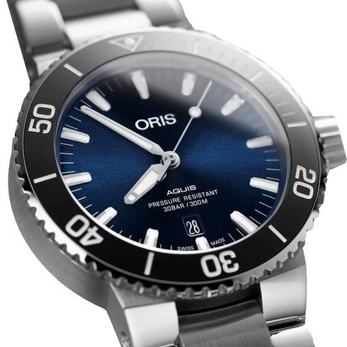Oris Aquis Date 39,5 mm - Quadrante blu, bracciale in acciaio, orologio subacqueo automatico svizzero