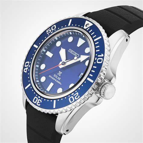Reloj de buceo Seiko Prospex SNE593P1 Solar - 42.8mm acero inoxidable, esfera azul, correa de silicona negra
