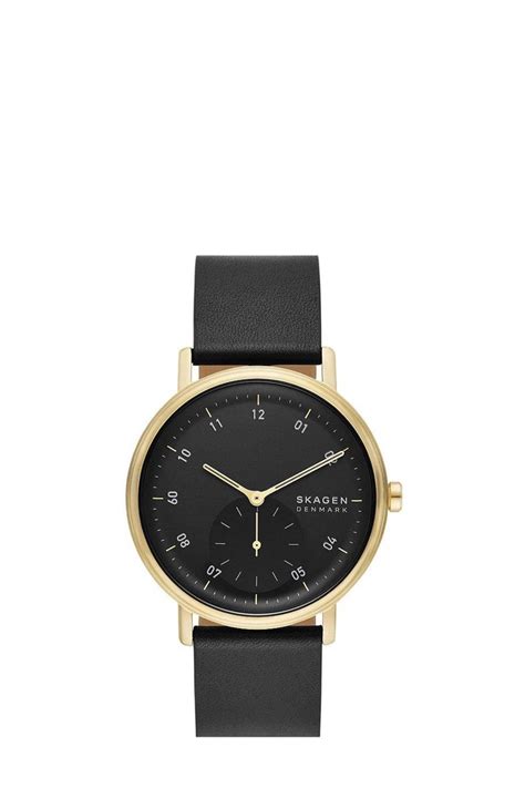 Skagen Denmark Kuppel Lille SKW6896 Men's Watch – 44mm Gold Case, Black Dial, Leather Strap