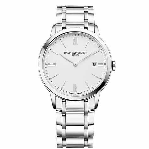 BAUME&MERCIERBaume & Mercier Classima MOA10354 Men's Quartz Watch - 40mm Stainless Steel Case, White Dial, Roman Numerals, Date Display, Stainless Steel BraceletWATCHESEcecile