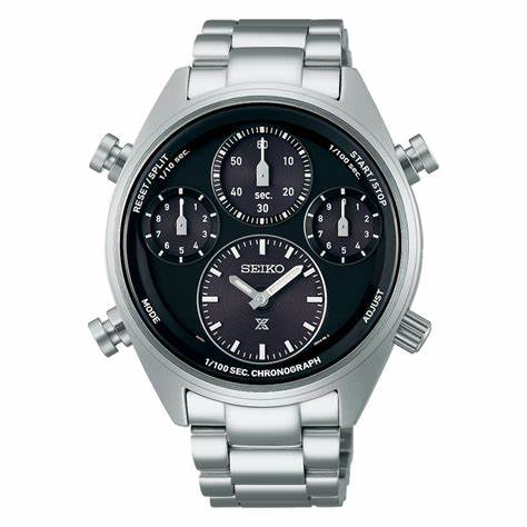 Seiko Prospex SFJ003P1 Reloj Cronógrafo Solar Hombre - Esfera Negra, Brazalete Acero Inoxidable