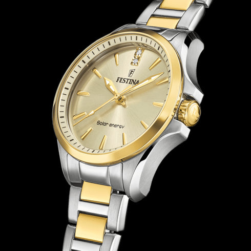 FESTINAFestina F20655/3 Solar Energy Ladies Watch – 34mm, Two - Tone Steel, Champagne DialWATCHESEcecile