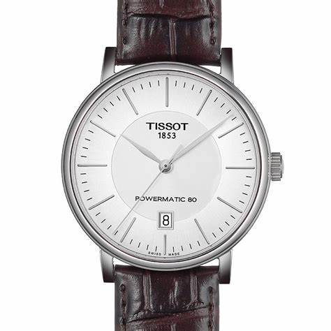 TISSOTTissot Carson Premium Powermatic 80 Men's Watch - Silver Dial, Brown Leather StrapWATCHESEcecile