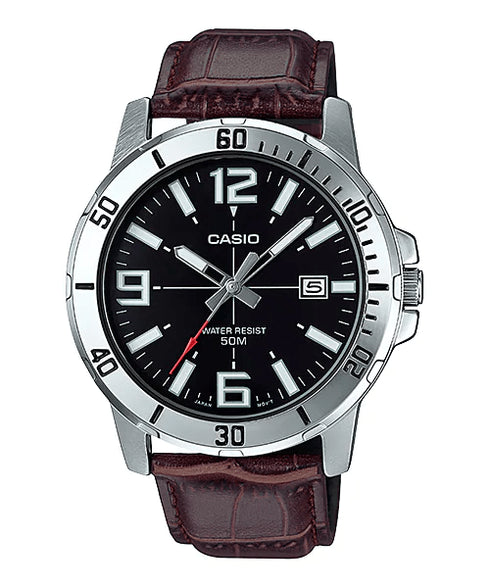 CASIO & VINTAGECasio MTP - VD01L - 1BVUDF Men's Watch – Black Dial, Brown Leather Strap, 50M Water ResistanceWATCHESEcecile