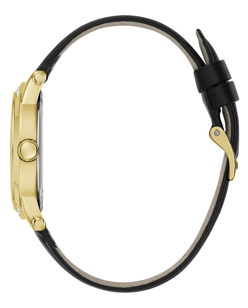 Guess Annette GW0860L6 Women’s 36 mm Quartz Watch – Gold-Tone Case, Green Dial, Black Leather Strap, Crystal Bezel