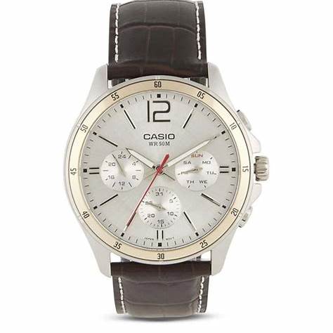 CASIO & VINTAGECasio MTP - 1374L - 7AVDF Men's Watch - Silver Dial, Brown Leather StrapWATCHESEcecile