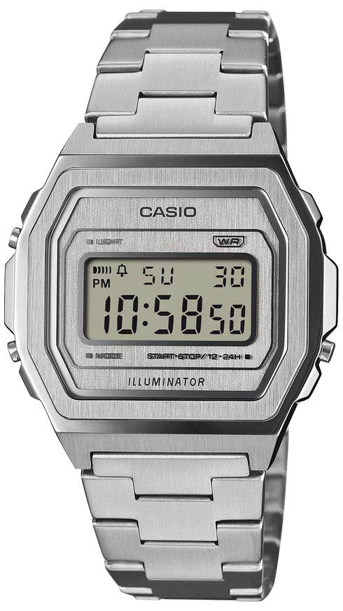 Casio A1000DN-7ER Reloj digital unisex - Caja de acero plateada con pulseras intercambiables de metal y tela