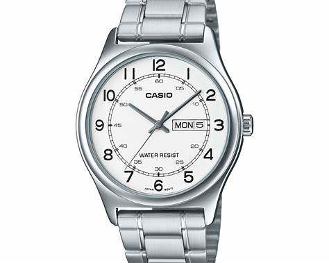 Reloj Casio MTP-V006D-7B2UDF clásico de acero inoxidable para hombre, esfera blanca