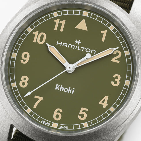 Hamilton Khaki Field Quartz 38mm H69401960 - Esfera verde, correa NATO, cristal de zafiro, 50M WR
