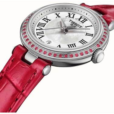 Tissot Bellissima Small Lady Reloj de cuarzo para mujer - Esfera nacarada, correa de piel rosa