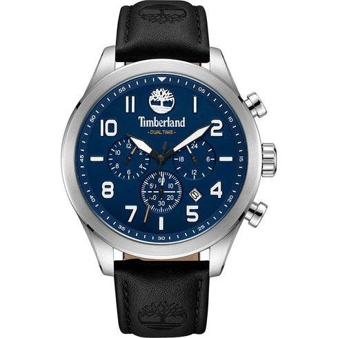 TIMBERLANDTimberland Ashmont TDWGF0009702 Men's 46mm Blue Dial Chronograph Watch – Black Leather StrapWATCHESEcecile