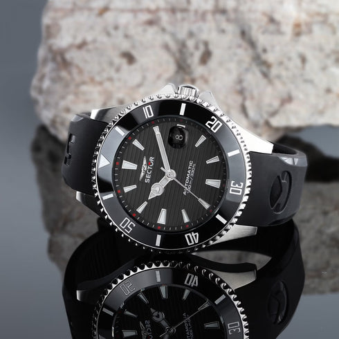 SECTORSector 230 Automatic Men's Watch R3221161002 - Stainless Steel Case, Black Silicone StrapWATCHESEcecile