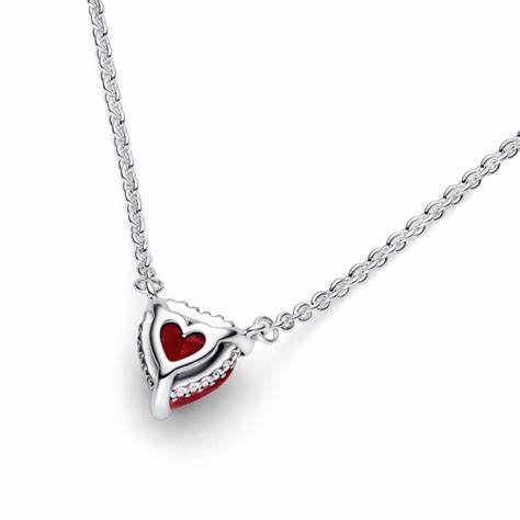 PANDORAPandora Sparkling Heart Halo Pendant Necklace 392542C01 - 45 - Sterling Silver, Red CrystalBIJOUXEcecile