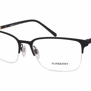 Burberry BE 1323 1213 54 Men's Eyeglasses - Black Rubber Semi-Rimless Rectangle Fram