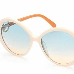 Emilio Pucci EP0164 5825P Lunettes de soleil rondes pour femme - monture en acétate blanc, verres dégradés multicolores, Ø 58mm
