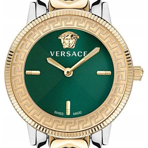 Versace V-Tribute VE2P00522 Women's Swiss Quartz Watch - Two-Tone Stainless Steel Bracelet, Green Guilloché Dial, 36mm