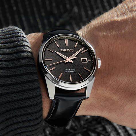 Seiko Presage SPB231J1 Reloj Automático Hombre - Caja 39.3mm Acero Inoxidable, Esfera Negra Texturada, Correa Piel