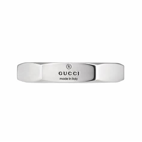 Gucci Trademark Sterling Silver Hexagonal Ring - Size 6