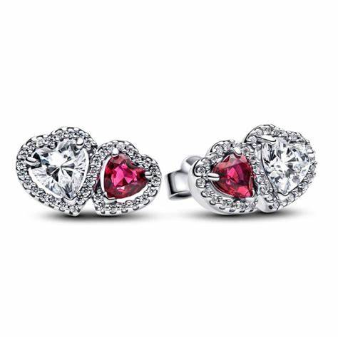 PANDORAPandora 293633C01 Halo Hearts Stud Earrings – Sterling Silver, Red & Clear StonesBIJOUXEcecile