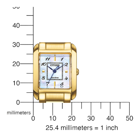 Citizen EW5602-81D Ladies Eco-Drive Watch – Gold Rectangular, Sapphire