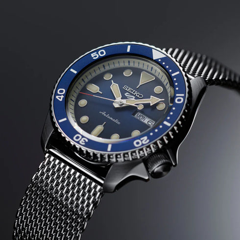Seiko 5 Sports SRPD71K1 Herrenuhr - blaues Zifferblatt, Edelstahlarmband mit Mesh