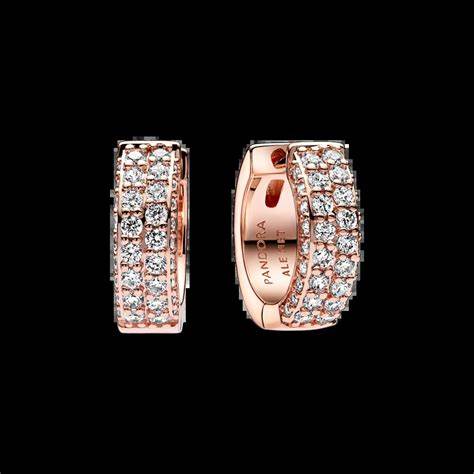PANDORAPandora 282622C01 Timeless Pavé Double - Row Hoop Earrings - 14k Rose Gold - Plated with Clear Cubic ZirconiaBIJOUXEcecile