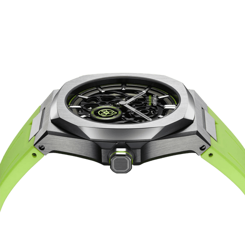 D1 MILANOD1 Milano Skeleton Rubber Slice Lime D1 - SKRJ15 Men's Watch - Gunmetal Stainless Steel, Lime Rubber Strap, 41.5mmWATCHESEcecile
