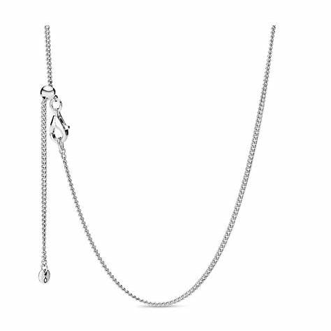 PANDORAPandora 398283 - 60 Sterling Silver Curb Chain Necklace - Adjustable 60cm Sliding ClaspBIJOUXEcecile