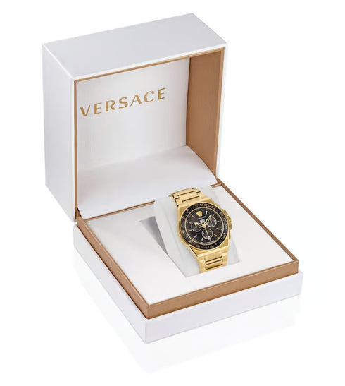 Versace Greca Extreme Chrono VE7H00623 Men's Watch - Gold-Tone Stainless Steel, Black Dial, 45mm