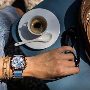 BRISTONBriston Clubmaster Classic Chronograph 40mm Gold Acetate Blue Dial Blue NATO Strap 19140.PYA.T.25.NIBWATCHESEcecile