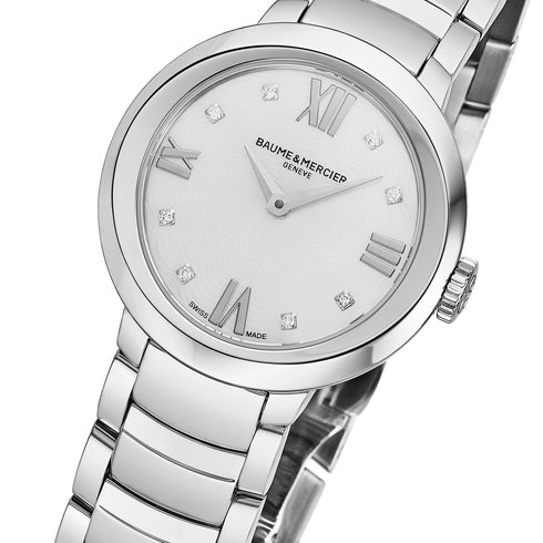 BAUME&MERCIERBaume & Mercier Promesse MOA10158 Women's Quartz Watch - 30mm Stainless Steel Case, Mother - of - Pearl Dial with Diamond Markers, Stainless Steel BraceletWATCHESEcecile