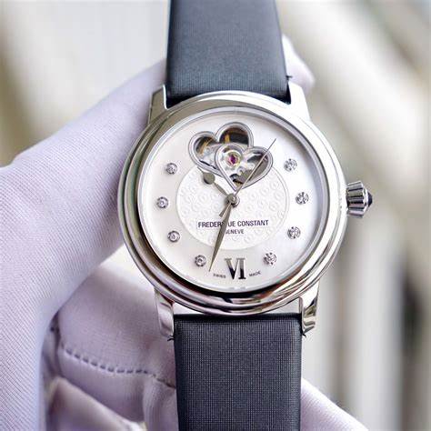 FREDERIQUE CONSTANTFrederique Constant World Heart Federation Automatic FC - 310WHF2P6 – White Mother - of - Pearl Dial, Diamond Markers, Grey Satin StrapWATCHESEcecile