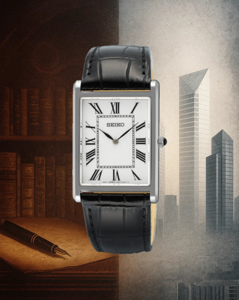 Seiko SWR103P1 Classic Men’s Quartz – Rectangular Silver Case, White Dial
