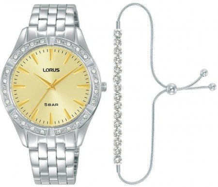 Lorus RG293XX9 Women's Classic Gift Set Watch - Silver Bracelet, Yellow Dial
