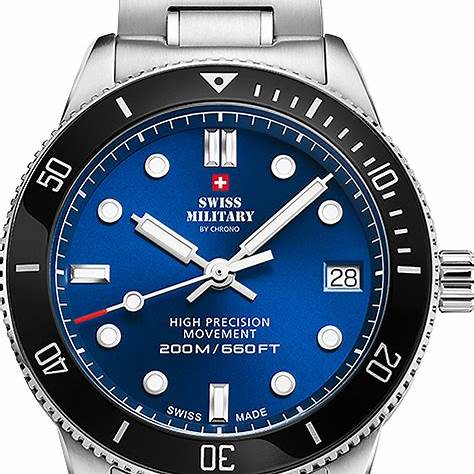 SWISS MILITARYSwiss Military SM34089.02 Women's Dive Watch - Stainless Steel with Blue Dial, 200M Water ResistanceWATCHESEcecile