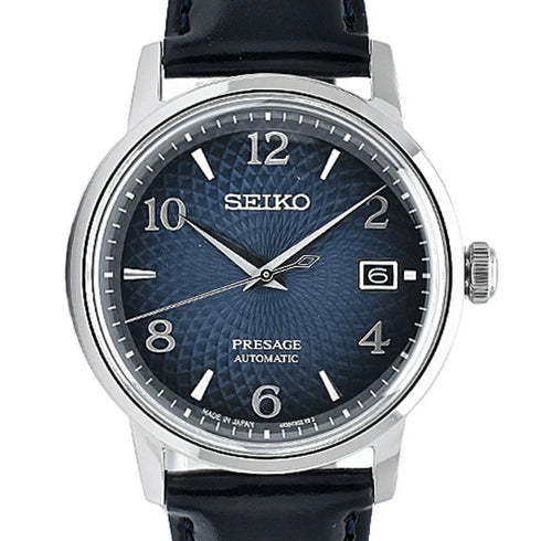 SEIKOSeiko Presage SRPE43J1 Cocktail Time 'Old Clock' Automatic Watch – Blue Dial, Leather StrapWATCHESEcecile