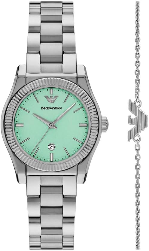 EMPORIO ARMANIEmporio Armani AR80074SET Women's Watch & Bracelet Set - Silver, Turquoise DialWATCHESEcecile