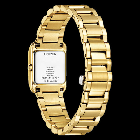 Citizen EW5602-81D Ladies Eco-Drive Watch – Gold Rectangular, Sapphire