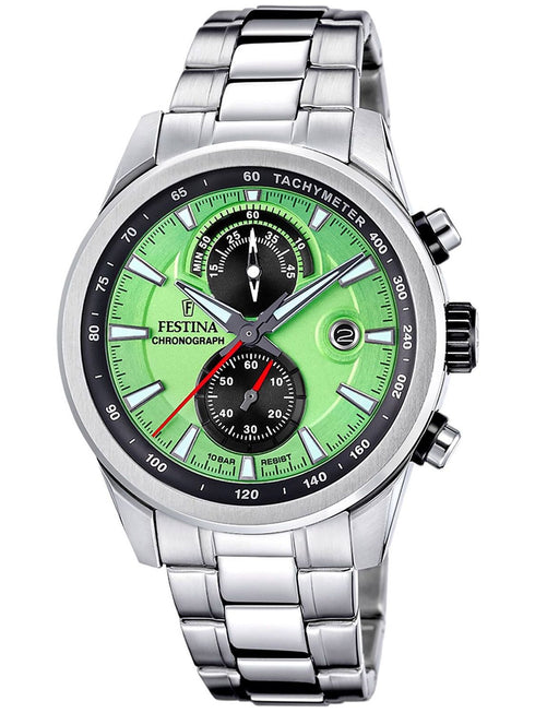 FESTINAFestina F20694/3 Timeless Chronograph – Green Dial, Stainless Steel, 44mmWATCHESEcecile