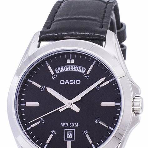 CASIO & VINTAGECasio MTP - 1370L - 1AVDF Men's Analog Watch - Black Leather Band, Black DialWATCHESEcecile