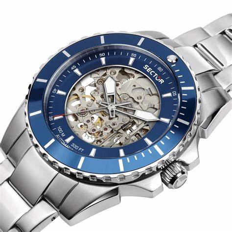 Sector 450 R3223276003 Montre automatique pour hommes - cadran bleu squelette, 100M WR