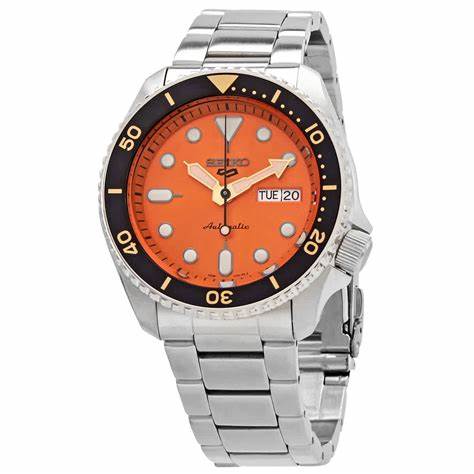 SEIKOSeiko 5 Sports SRPD59K1 Automatic Men's Watch - Orange Dial, Stainless Steel BraceletWATCHESEcecile