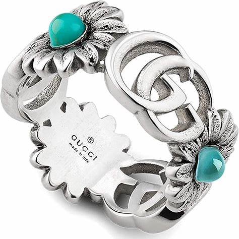 Gucci GG Marmont Sterling Silver Flower Ring – Double G & Floral Motifs