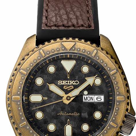 SEIKOSeiko 5 Sports SRPE80K1 Men's Automatic Watch - Black Dial, Bronze - Tone Case, Leather StrapWATCHESEcecile
