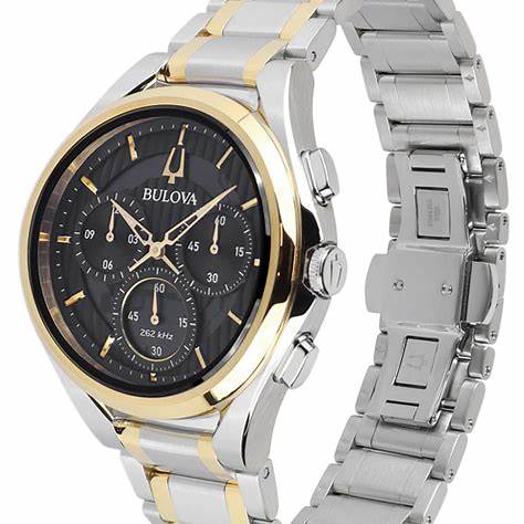 Orologio da uomo Bulova CURV Chronograph - Quadrante nero, bracciale in acciaio inossidabile bicolore