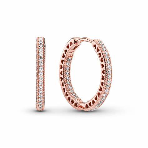 Pandora 286318CZ Pendientes de aro Sparkle & Hearts - bañados en oro rosa de 14k con circonita cúbica